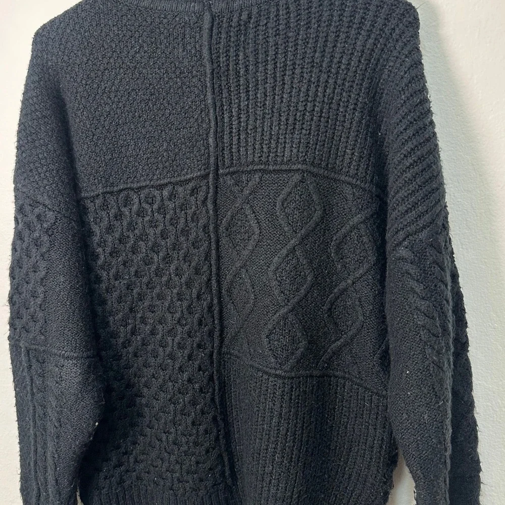VTG American Eagle Mock Neck Patchwork Knit Sweater Black M Ribbed Cable Knit